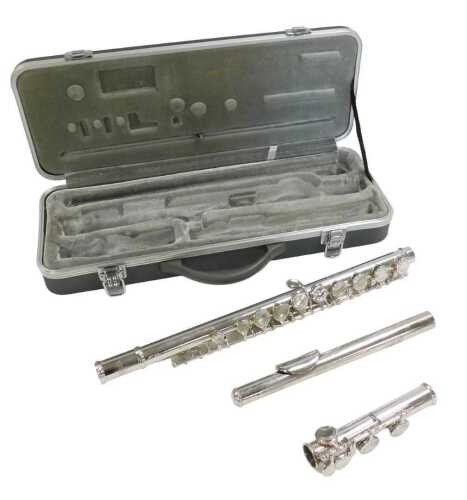 A Simba silver plated flute, FL205, cased.