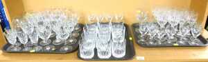 Glassware, to include a set of crystal whisky glasses, tumblers, sherry glasses, wine glasses,...