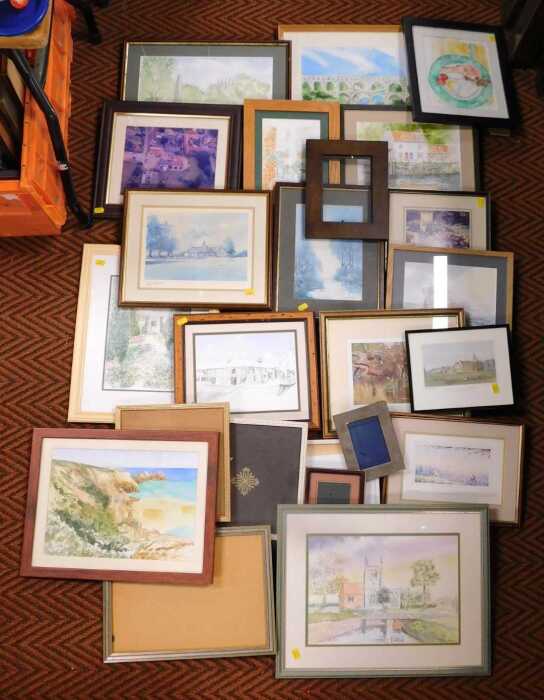 Pictures and prints, to include original watercolours of British village scenery, an original...