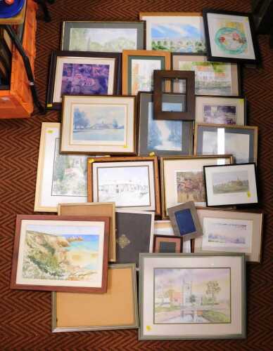 Pictures and prints, to include original watercolours of British village scenery, an original...