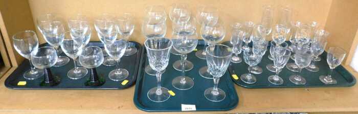 Glassware, to include white wine glasses, a set of hock glasses, liqueur glasses, sherry glasses,...