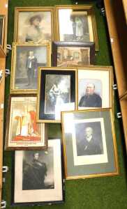 Pictures, prints, etc., to include study of a lady in Victorian dress, reproduction photographic...