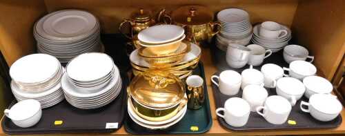 A Joe Booth part tea, dinner and coffee service, gold lustre pottery, etc. (1 shelf)