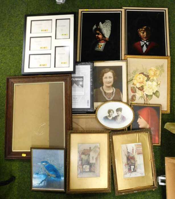 Pictures, prints, etc., to include after F Robson, Pump Court York, print, portrait study, empty...