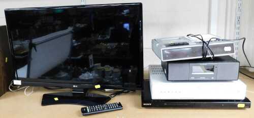An LG 28" television, model 28MT48S, with lead and remote, together with a Sony DVD player,...