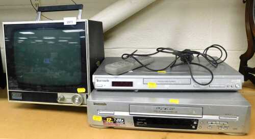A Sony Solid State television, together with a Panasonic DVD player, and a Panasonic VHS player.