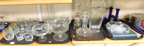 Glassware, to include square tapering vase, ship's decanter, further decanters, water jug and...