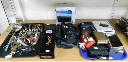 A Sanko EM-30XL movie camera, together with an iPhone, Canon camera, and cutlery, etc. (2 trays...
