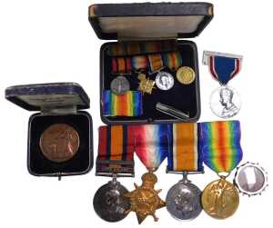 A Boer War/World War I group of four medals, named to Pte/Cpl S Parker, Lincolnshire Regiment,...