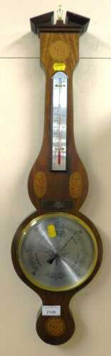 A Sheraton Revival drop dial barometer, bearing presentation plaque for RC Goodall for 20 Years...