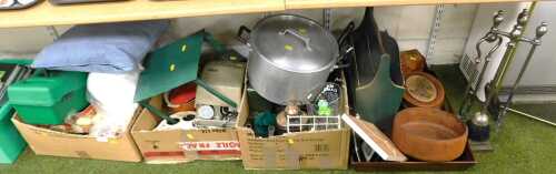 General household effects, to include metal stockpot and cover, magazine rack, fireside...