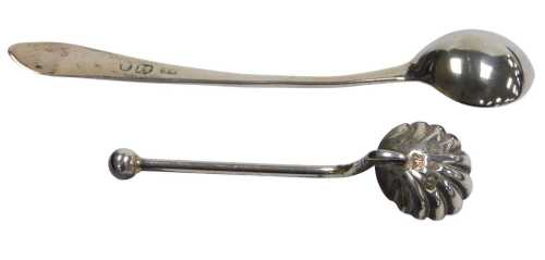 A Georgian silver Old English pattern mustard spoon, monogram engraved, Exeter hallmarks,...