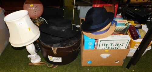 Various jigsaw puzzles and games, together with hats, to include straw boater, an Austin Reed...
