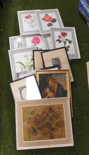 V - Pictures, prints, etc., to include after Vincent Van Gogh Sunflowers, study of the Virgin Mary...
