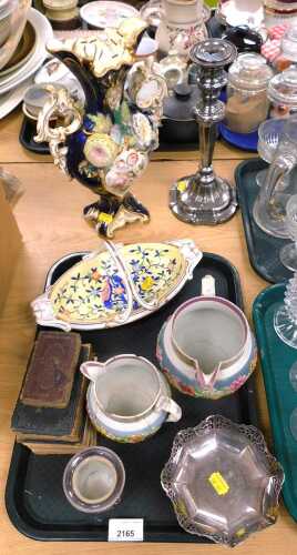Metalware and porcelain, a 19thC Coalbrookdale style vase, a pair of 19thC lustre jugs, a...