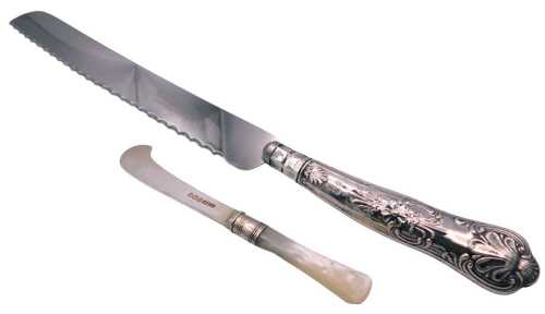 A George V silver and mother of pearl handled butter knife, Sheffield 1924, and an Elizabeth II...