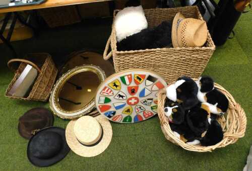 Wicker baskets, including a soft wicker hamper, a woven wicker basket with handles, and a...