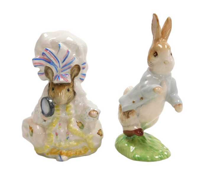 A Beswick Beatrix Potter figure modelled as Lady Mouse, from Tailor of Gloucester, and another...