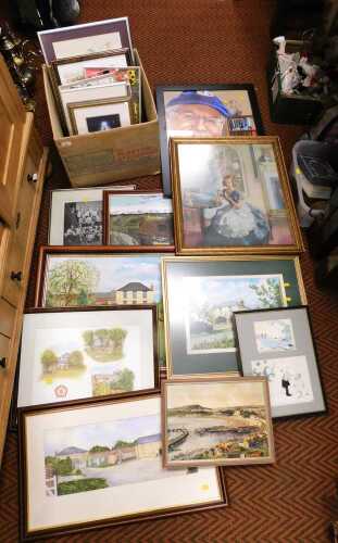 Pictures and prints, to include after I.E. Lunn, harbour scene, oil on board, signed, 35cm x...