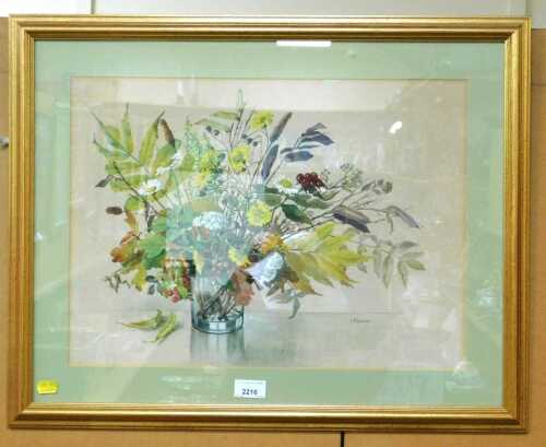 G.M. Brough. Still life with vase of flowers, watercolour, 36cm x 48cm.