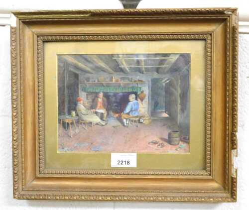 Florence J Newton (fl.1902). Interior of a Sussex farmhouse after Hardy, watercolour, signed,...
