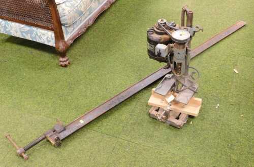 An electric pillar drill, with motor stamped Compton Parkinson, 60cm high, (AF), and an engineer'...