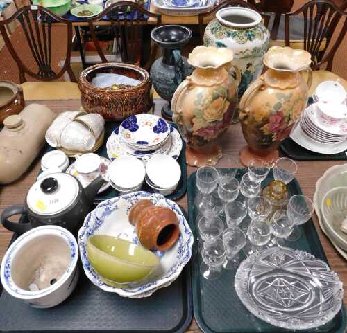 A French studio pottery bowl, stamped Jars France, a Portmeirion game pie dish, Gaudy Welsh...