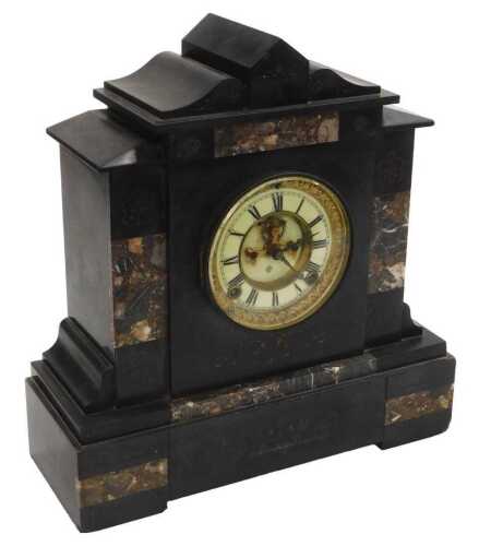 A late 19thC American slate and marble mantel clock, by The Ansonia Clock Company, New York,...