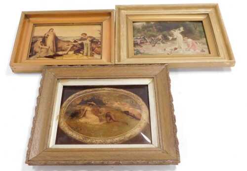 Three late 19thC chrystoleum pictures, comprising Feeding Doves after Hermann Vogler, 17cm x...