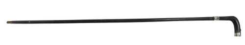 A Victorian ebony walking cane, with a plated mount and ferrule, monogram engraved, 91cm high.