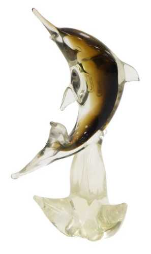 A Rossi Drusolina Murano glass figure of a dolphin, modelled perched on the crest of a wave,...