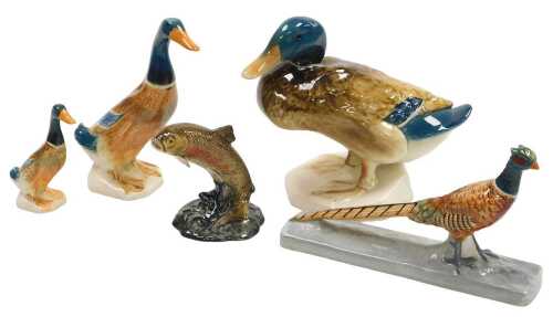 A Beswick pottery figure of a mallard, two further mallards number 756-1 and 756-2, a pheasant...