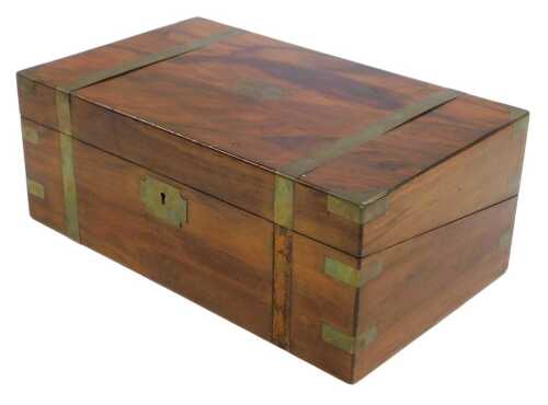 A Victorian walnut and brass bound writing box, the lid escutcheon engraved "K.YMCA C.C 20 Miles...
