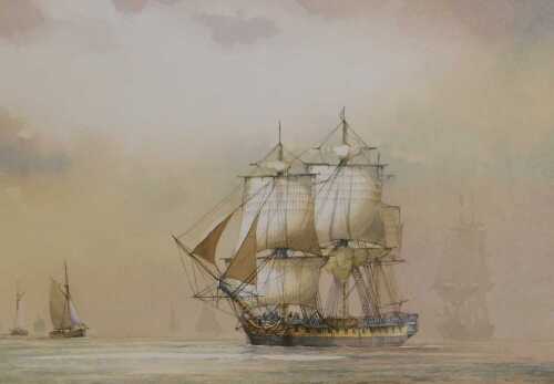 David C Bell (British b1950). HMS Seahorse, thirty eight guns, 1798, watercolour, signed, titled...