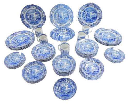 A Copeland Spode blue and white pottery Italian pattern part dinner and tea service, comprising...