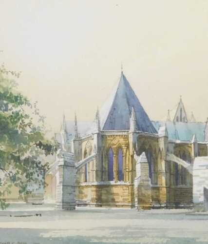 David C Bell (British b1950). View of a church, watercolour, signed, dated 1990, 20cm x 17cm.