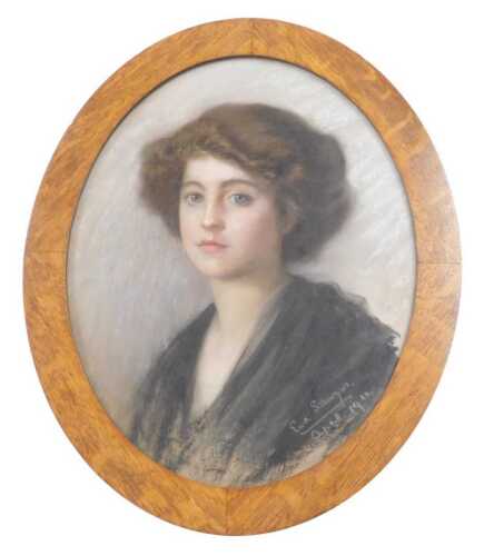 Eva Sawyer (British early 20thC). Head and shoulders portrait of a lady, facing left, pastel,...