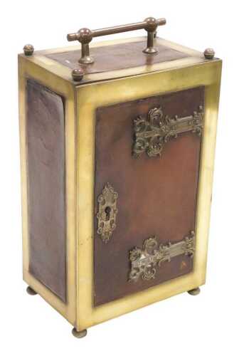 A late 19thC brass and leather bound gentleman's desk top collector's cabinet, with ornate...