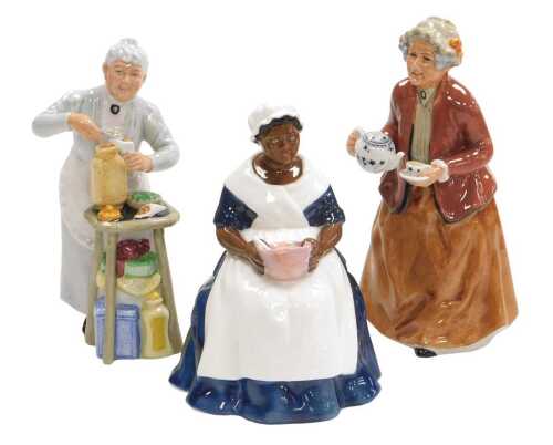 Three Royal Doulton figures, modelled as a Penny's Worth HN2408, Teatime HN2355, and Royal...