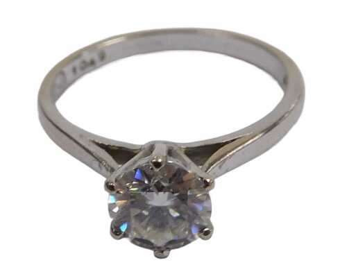 An 18ct white gold and diamond solitaire ring, high claw set, approx 1ct, size L&frac12;, 2.3g.