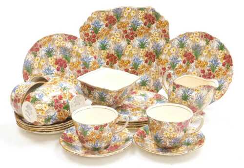 A Royal Winton pottery Margerite pattern part tea service, comprising a bread plate, cream jug,...