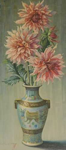 After Vladimir Tretchikoff (Russian 1913-2006). Dahlias, print, 87.5cm x 41cm.