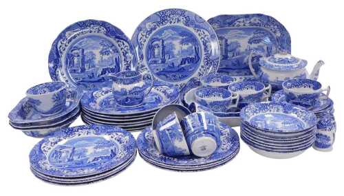 A Spode pottery Italian pattern dinner and tea service, including a small meat platter, three...