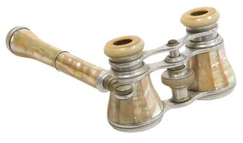 A pair of late 19thC mother of pearl bound opera glasses.