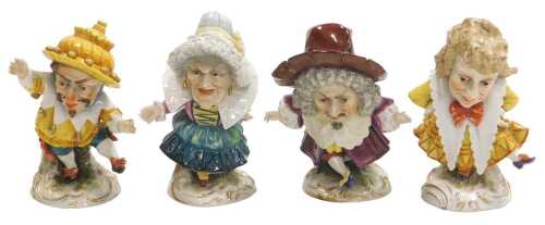 Four late 19thC Capodimonte porcelain dwarf figures, of grotesque form, blue crown and N mark,...