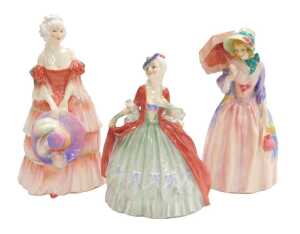 Three Royal Doulton figures, modelled as Vernoica HN1517, Miss Demore HN1402, and Sibell HN1668.