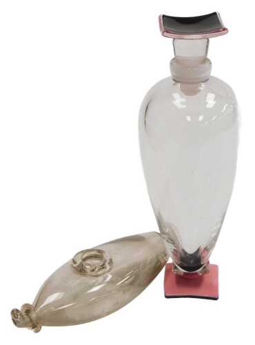 An Anthony Wassell cut glass decanter and stopper, etched mark, 28cm high, together with a 19thC...