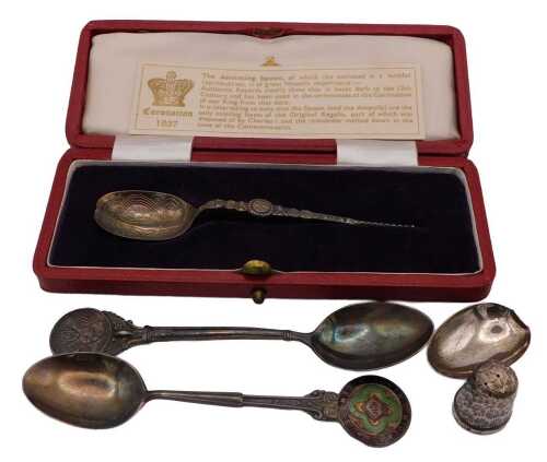 An Edward VIII silver commemorative Coronation anointing spoon, cased, Sheffield 1936, South...