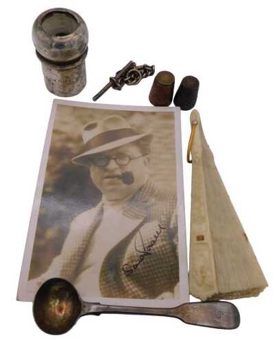 An Edward VII silver bottle mount, Birmingham 1907, Victorian silver mustard spoon, London 1839,...