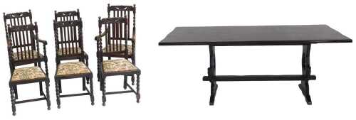 A stained oak refectory table by John Saggers, of Woolsthorpe near Grantham, the rectangular top,...